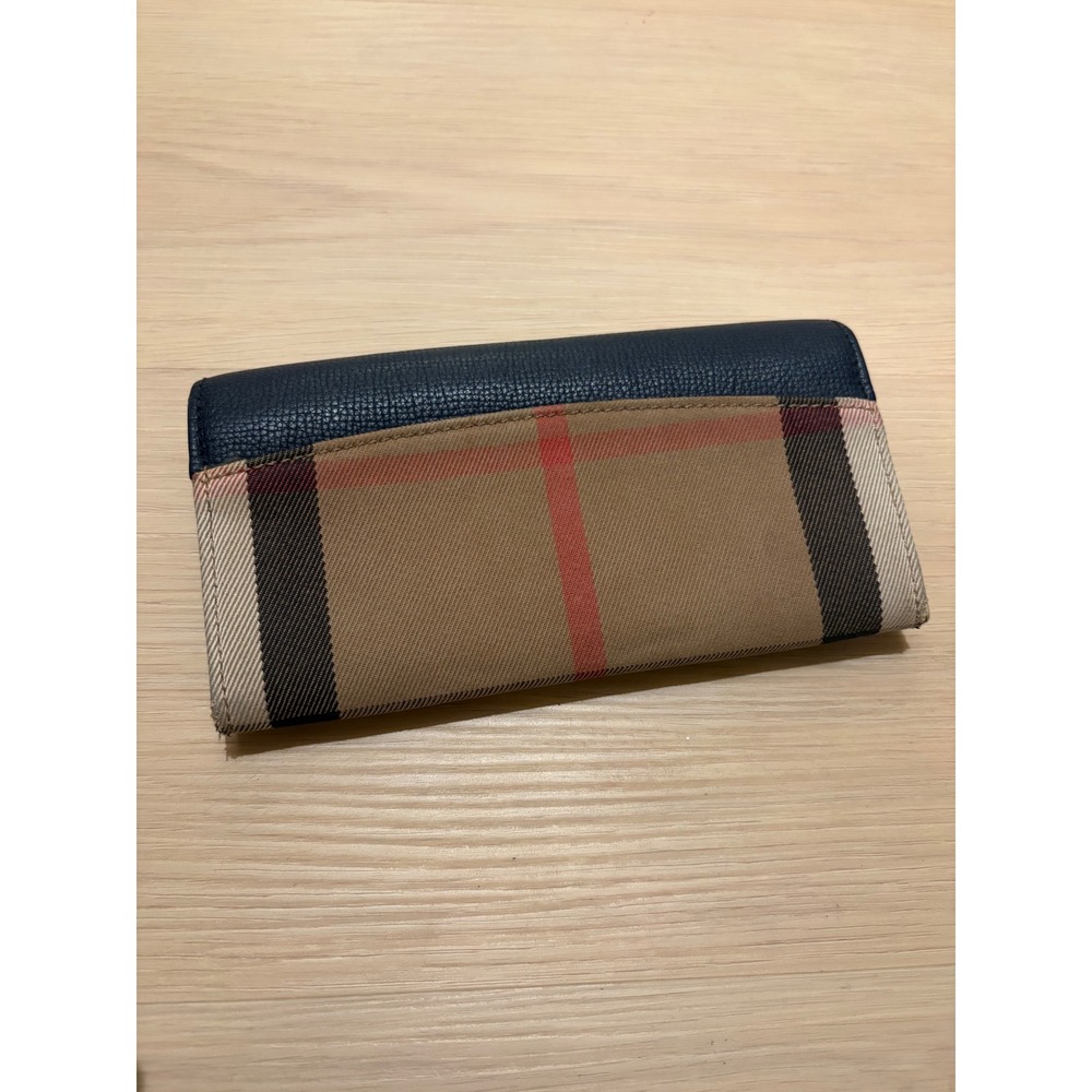 Burberry Navy Blue Pebbled Leather House Check Continental Long Wallet Italy - Picture 2 of 13